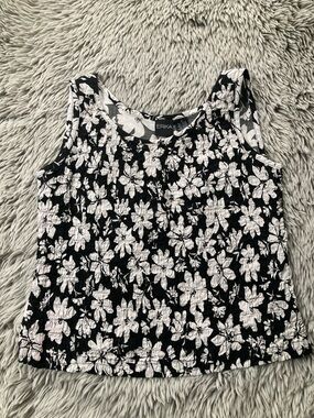 Erika SMALL  Black Floral Pattern Tank Top Cotton Rayon